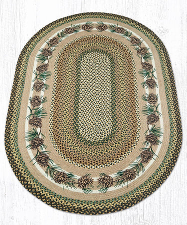 Needles & Cones Design Oval Braided Rug 4'x6' - Earth Rugs - The Fox Decor